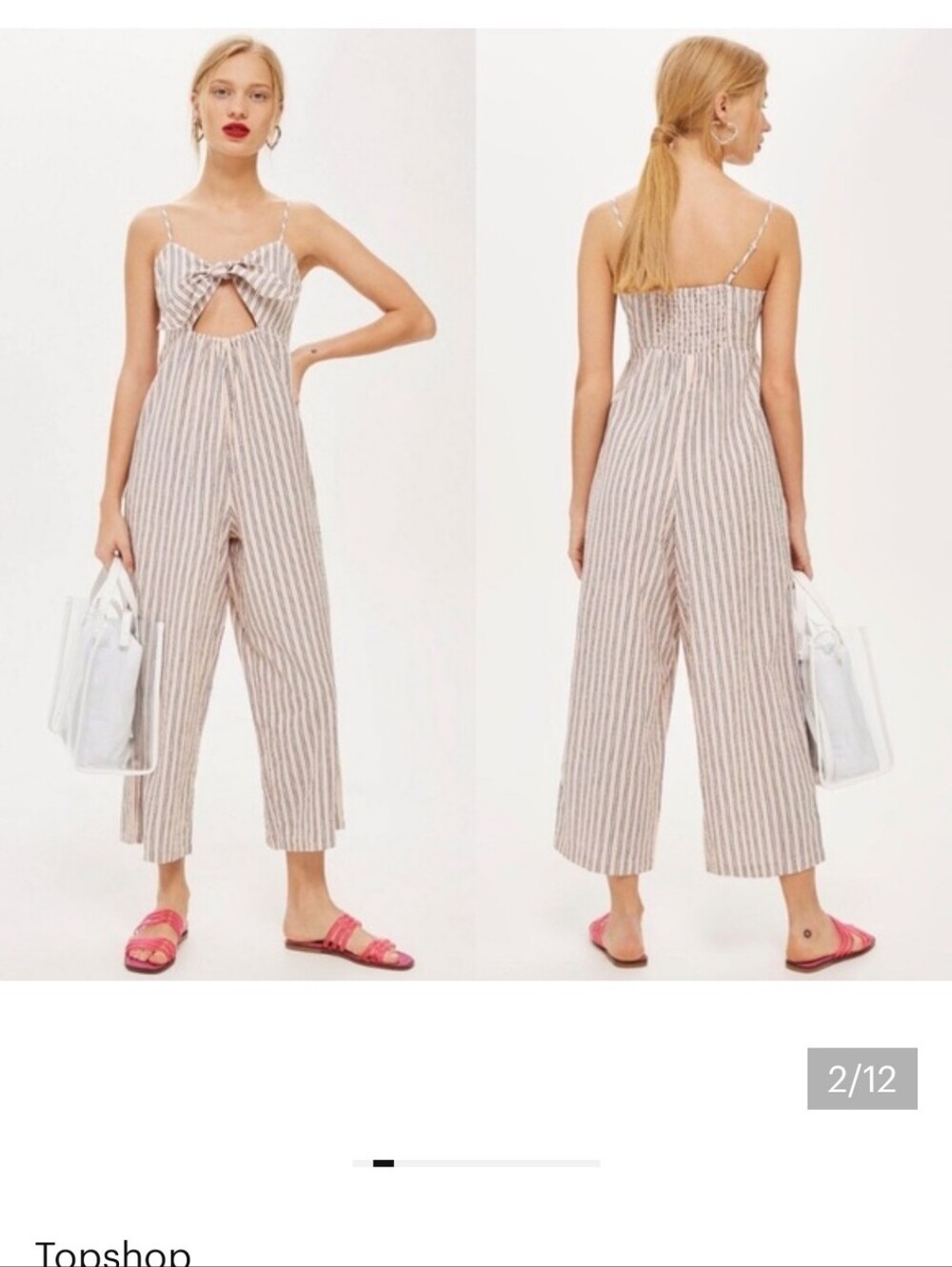Topshop striped bow cutout jumpsuit romper pink size 8-10